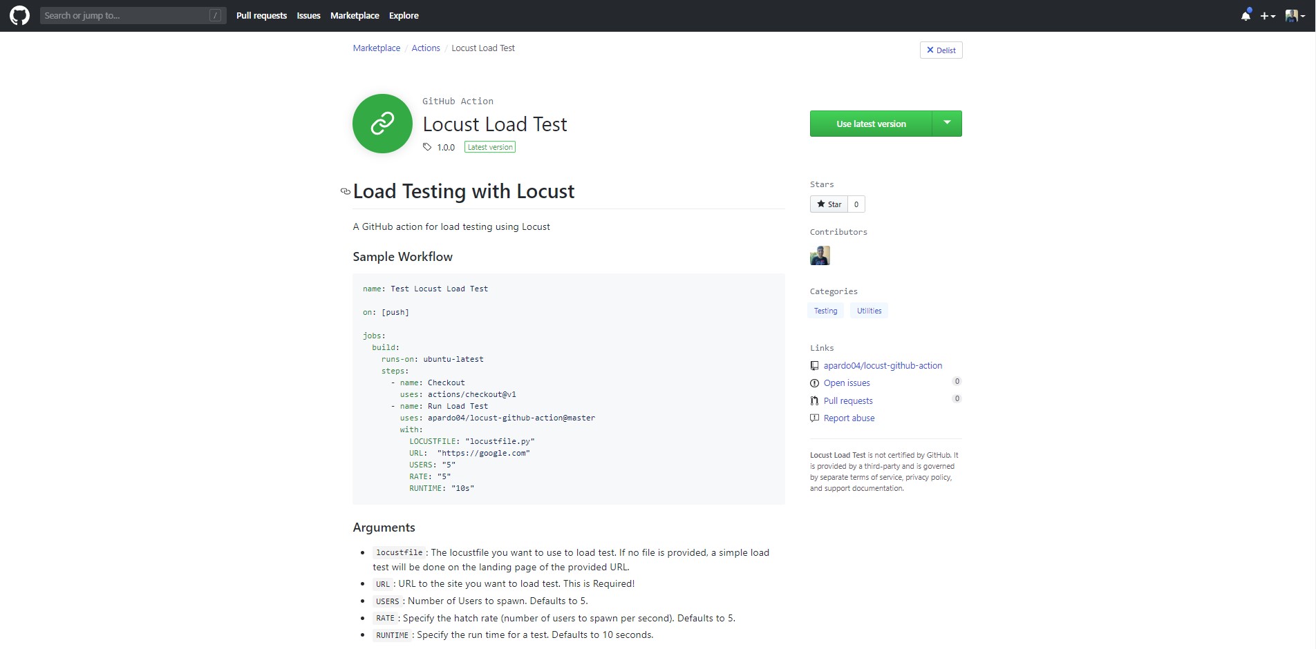 Locust Load Testing Github Actions Screenshot